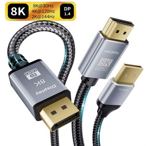 Active 4K HDMI 2.1 to Displayport 1.4 Cable Converter Adapter Male HDMI ...