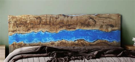 Custom Made Epoxy Resin And Wood Headboard Live Edge Resin Art Wooden