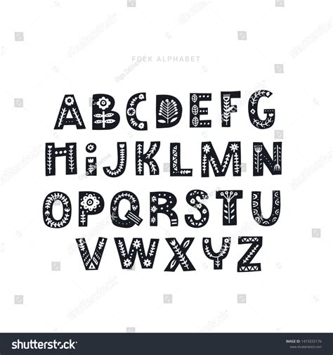 Alphabet Hand Drawn Letters Folk Style Stock Vector Royalty Free