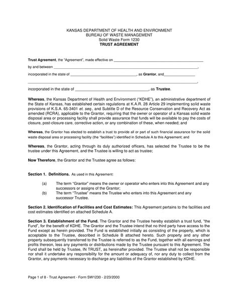 Free Printable Trust Agreement Templates Pdf Word Business