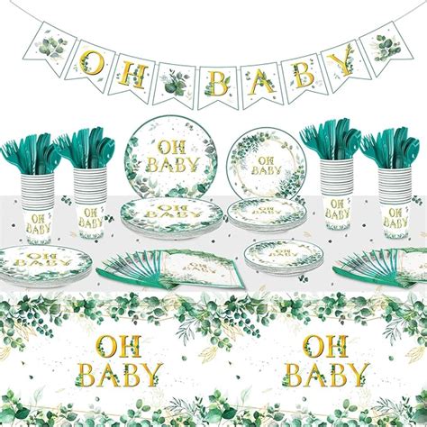 Amazon Pcs Sage Greenery Oh Baby Party Tableware Set