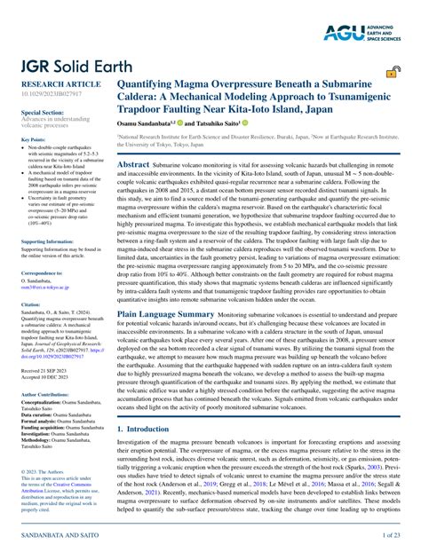 Pdf Quantifying Magma Overpressure Beneath A Submarine Caldera A