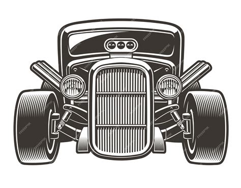Premium Vector | Black-white illustration of a vintage hot rod. the