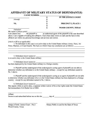 Fillable Online Affidavit For Military Status Doc Fax Email Print