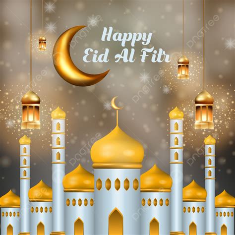 3d Mosque And Moon On Glitter Background For Happy Eid Al Fitr Eid Al