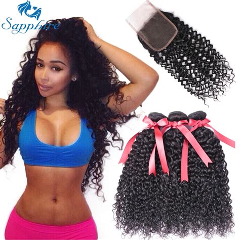 Sapphire Water Wave Bundles With Closure Curly Human Hair Bundles With