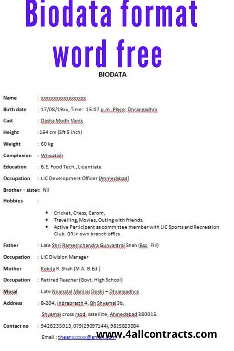 Pin On Biodata Format In Word Free Download