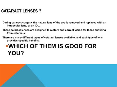 Types Of Intraocular Lenses Pptx