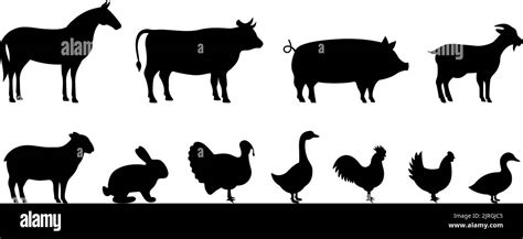 Set Of Farm Animal Silhouettes Pig Horse Turkey Goat Sheep