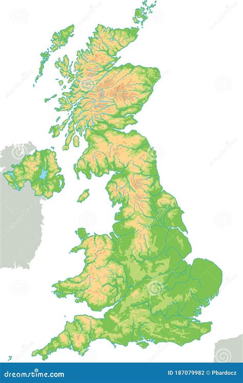 High Detailed United Kingdom Physical Map Vector Illustration