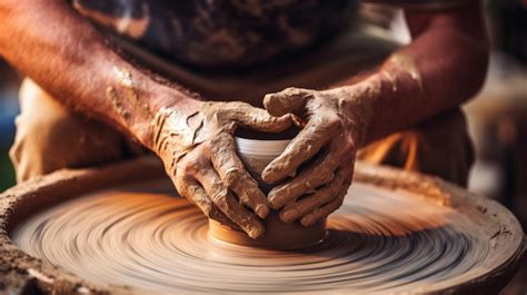 Premium AI Image | Closeup of a potter molding clay on a pottery wheel