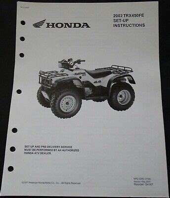 2002 HONDA ATV TRX450FE SET UP PRE DELIVERY INSTRUCTIONS MANUAL 110