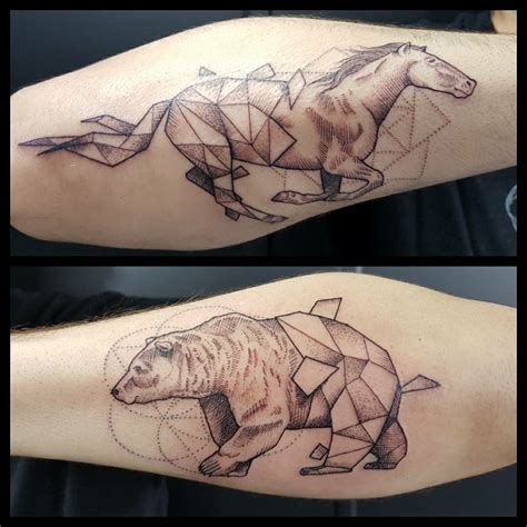 Lowpoly Geometric Triangle Bear Horse Arm Ink Tattoo Geometry Low Poly