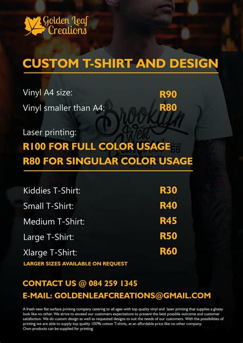 Custom T Shirt Price List Template