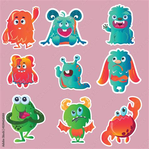 Vector Cartoon Funny Monsters Stickers Collection Stock Vector Adobe