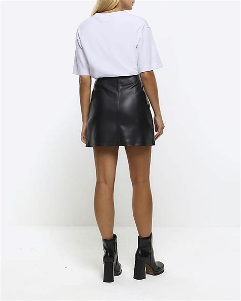 Black Faux Leather Buckle Wrap Mini Skirt River Island