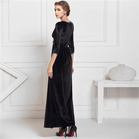 Black Formal Long Velvet Maxi Dress Gown Plus Size Evening Prom Party