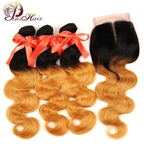 Pinshair Ombre Bundles With Closure Body Wave Peruvian Hair Ombre 1b 27