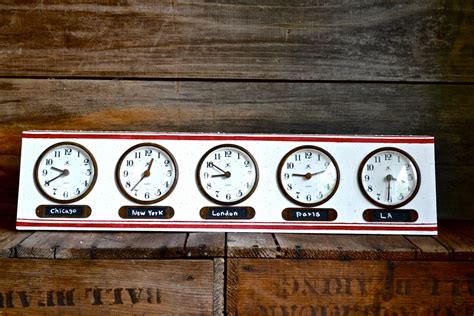 Multi Time Zone Desk Clock five clock world time Rustic