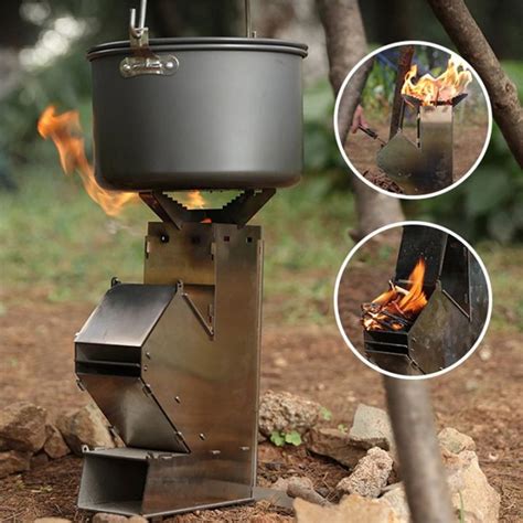 Portable Collapsible Camping Stove Wood Stove Outdoor Wood Burning Stainless Steel Rocket Stove