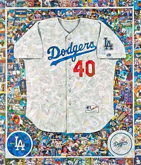 Dodgers Jersey Collage Created With Chopped Up Baseball Cards By Artist