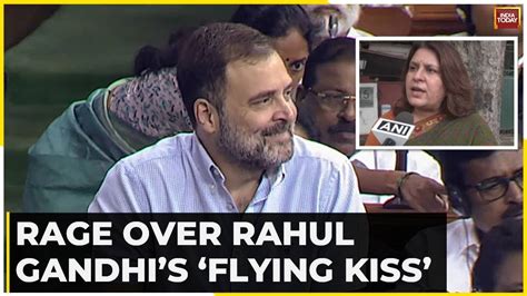 Rahul Gandhi Blows Flying Kiss For BJP In Parliament Smriti Irani