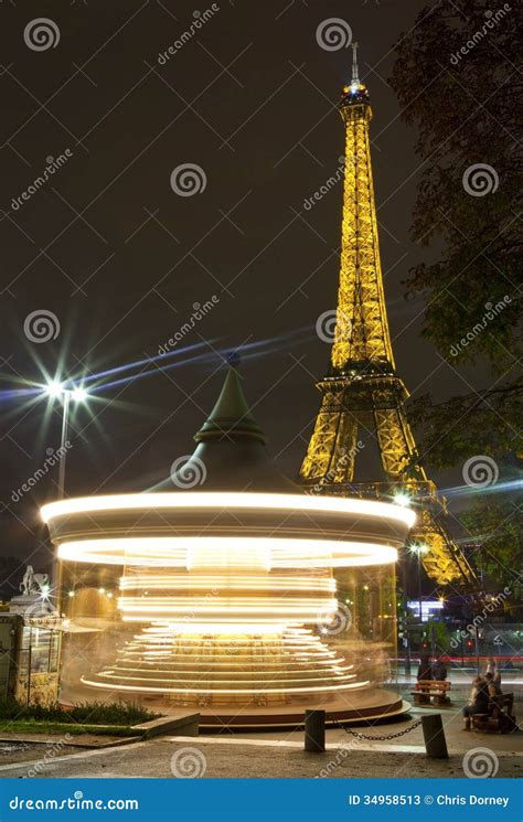 Carousel And The Eiffel Tower In Paris Editorial Stock Photo Image Of