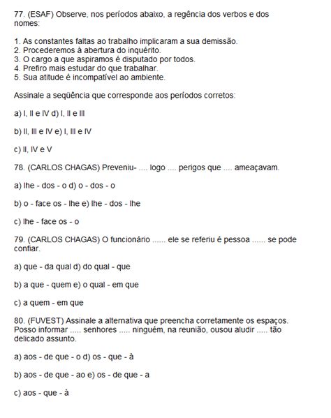 ExercÍcios RegÊncia Verbal E Nominal Vestibular Com Gabarito