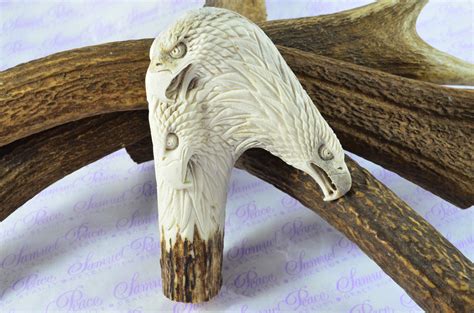 Beautiful Hand Carved American Eagle Walking Stick Cane Top Handle Stag