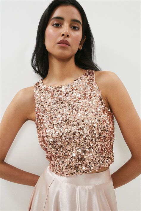 Tops Sleeveless Sequin Cropped Top Coast