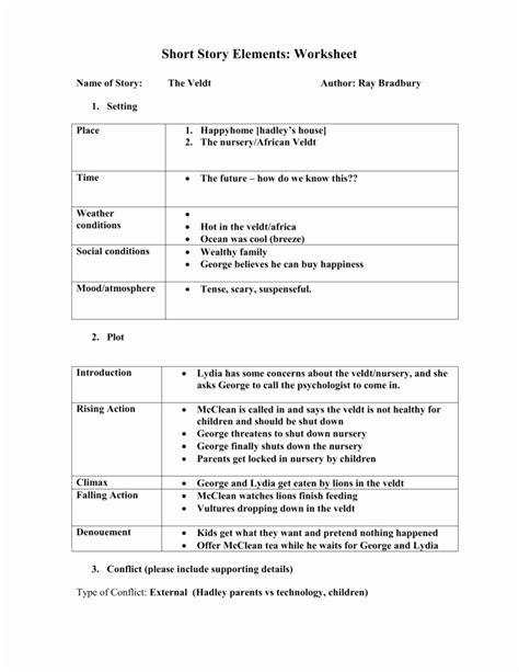 50 Elements Of Plot Worksheet