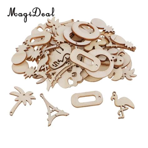 50pcs Assorted Natural Wood cutouts Shapes Chic Wooden Embellishment ...