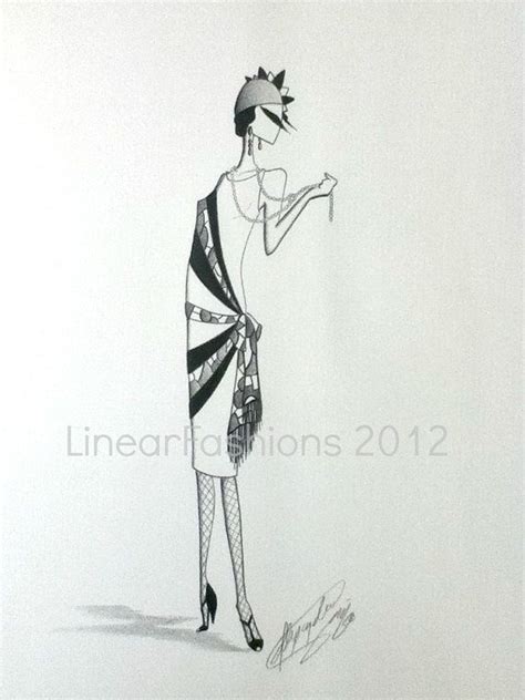 1920s Fashion Illustrations Fashion Illustration 1920s Flapper With Pearls By Linearfashions