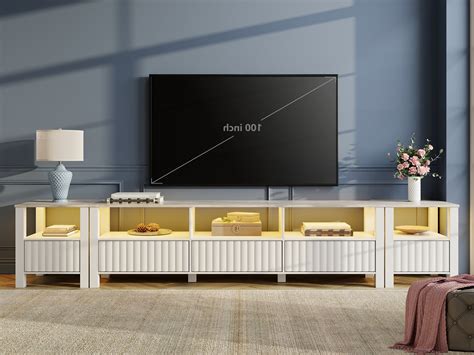 LED TV Stand for TVs up to 100 Inch, Modern Wood Entertainment Center for 80/85/90 inch TV ...