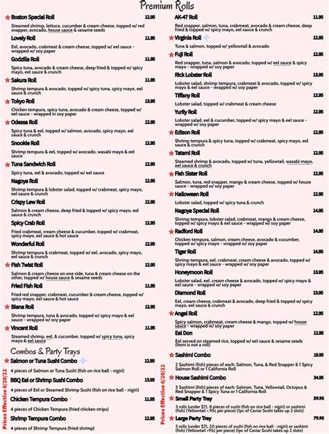 Nagoya Sushi Menu, Radford, VA