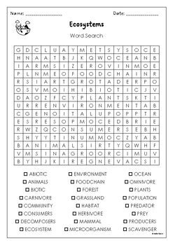 Ecosystems Word Search Puzzle Activity Habitats By MsZzz Teach