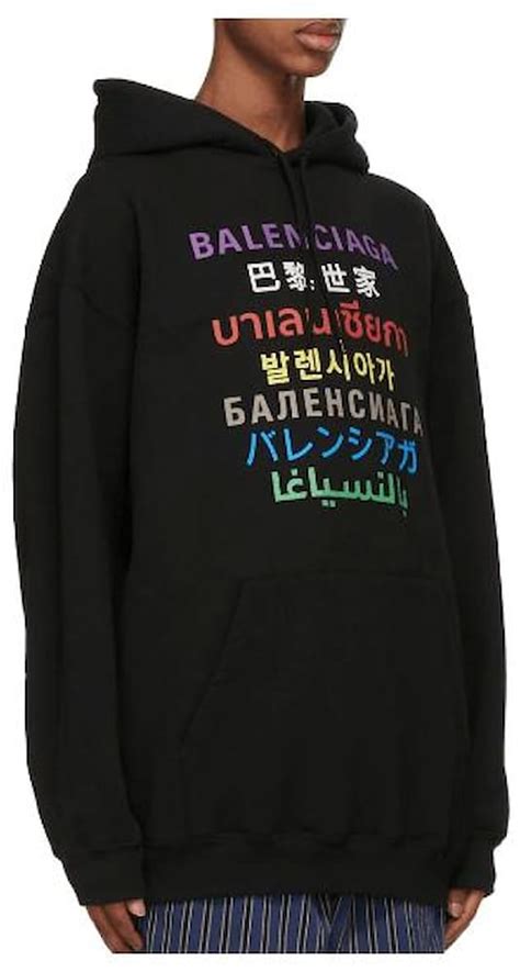 Balenciaga Sweat Capuche Noir Languages Medium Fe Coton Ref