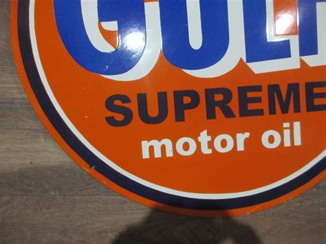 Porcelain Gulf Supreme Motor Oil Enamel Metal Sign Plate Size 30 Inch