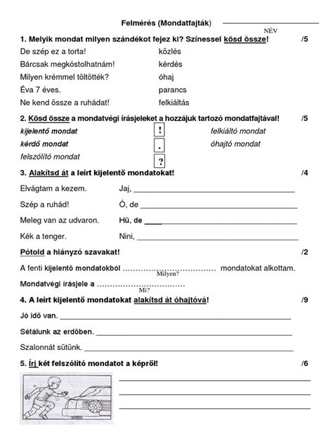 Felmérés Mondatfajták 2 Oszt 2018május PDF Elementary schools