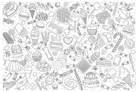 Sweets Doodle Set Premium Vector