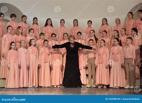 Performance of the Children`s Choir on the Stage. Children`s Theatrical ...