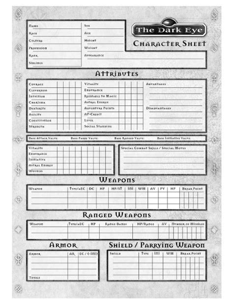 The Dark Eye Rpg Sheets