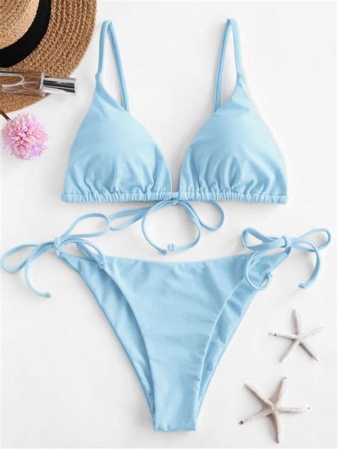 [54 Off] 2020 Zaful Tie String Bikini Swimsuit In Light Blue Zaful