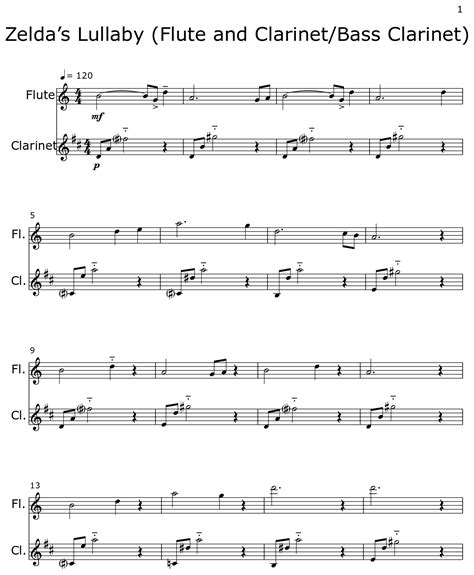 Zelda’s Lullaby (Flute and Clarinet/Bass Clarinet) - Sheet music for Flute, Clarinet