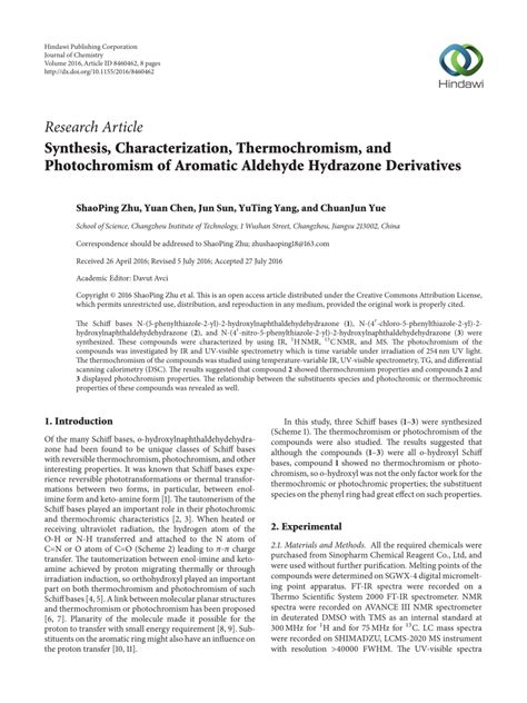 Pdf Synthesis Characterization Thermochromism And Photochromism Of