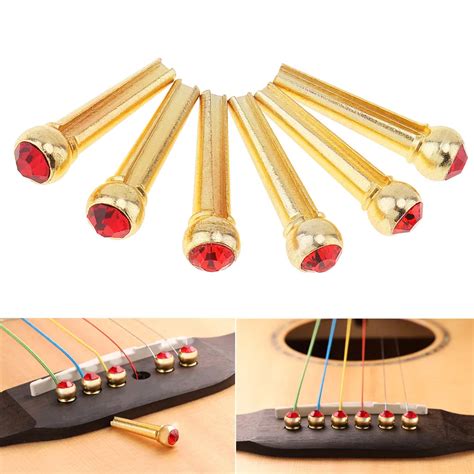 6pcs Pure Copper Brass Bridge Pins With Red Crystal Head Strings Nail