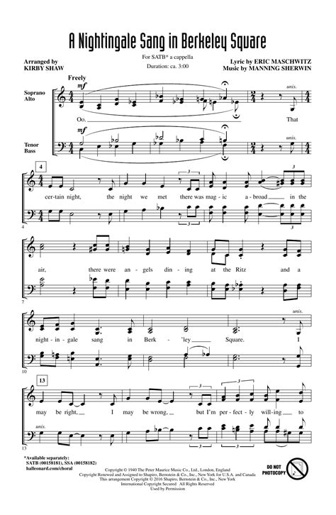 A Nightingale Sang In Berkeley Square By Kirby Shaw Sheet Music For