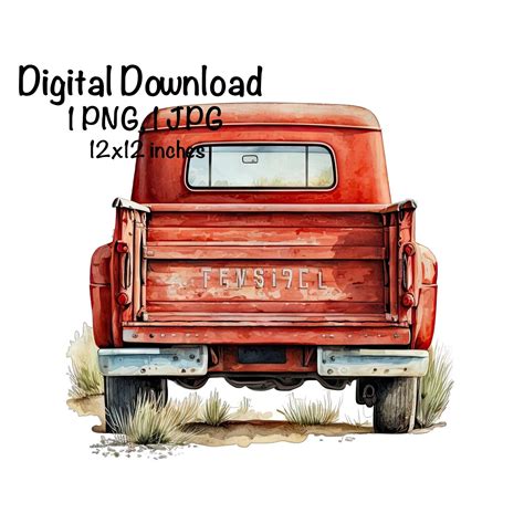 Old Red Farm Truck Watercolor Farm Truck Back Clipart Wall Art Cute Red ...