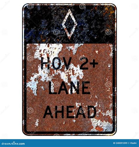 Old Rusty American Road Sign Hov2 Lane Ahead Stock Illustration