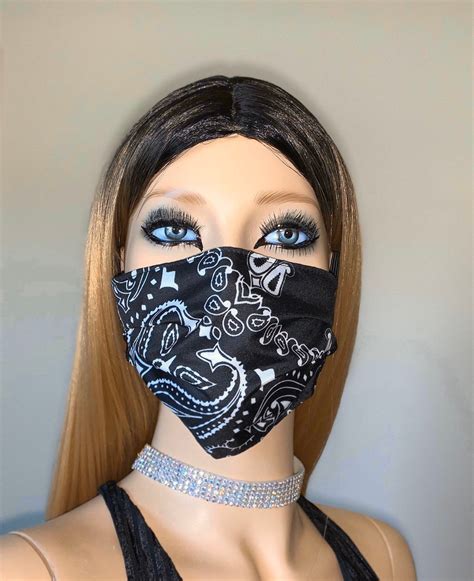 Black Bandana Face Mask Etsy